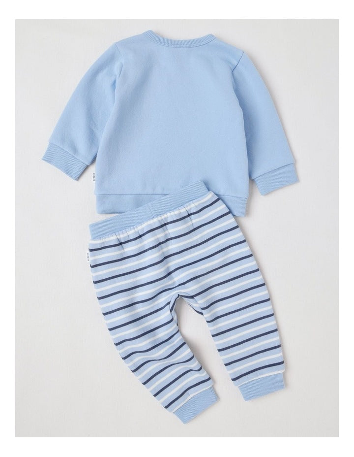 Crew Neck Safari Tracksuit Set in Bluestone