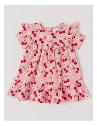 Crinkle Knit Ditsy Dress in Rose