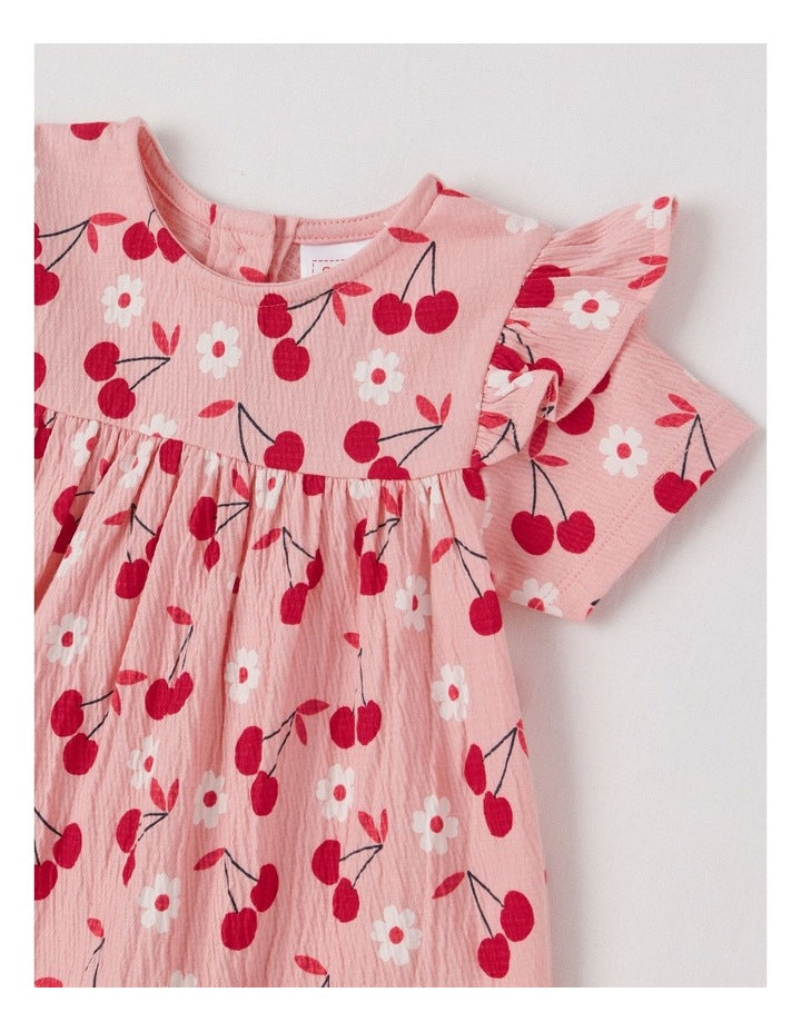 Crinkle Knit Ditsy Dress in Rose