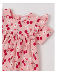 Crinkle Knit Ditsy Dress in Rose