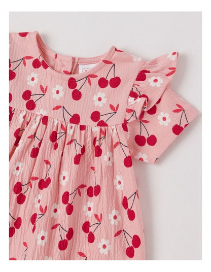 Crinkle Knit Ditsy Dress in Rose