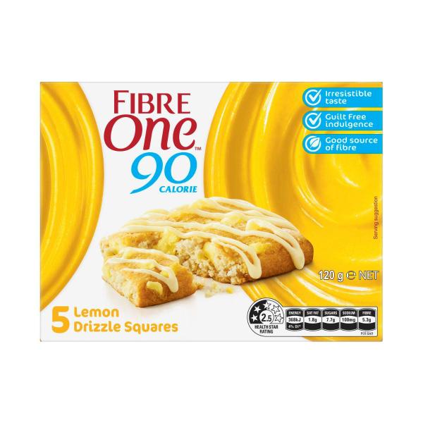 FIBRE ONE 90 CALORIE LEMON DRIZZLE SNACK BARS 5 PACK 120 GRAM