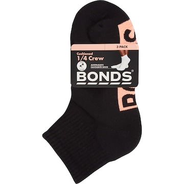 Bonds Ladies Cushioned 1/4 Crew Socks Size 3-8 Assorted 3 pack