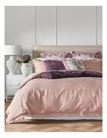 Maribel Cotton Embroidered Quilt Cover Set in Dusky Pink
