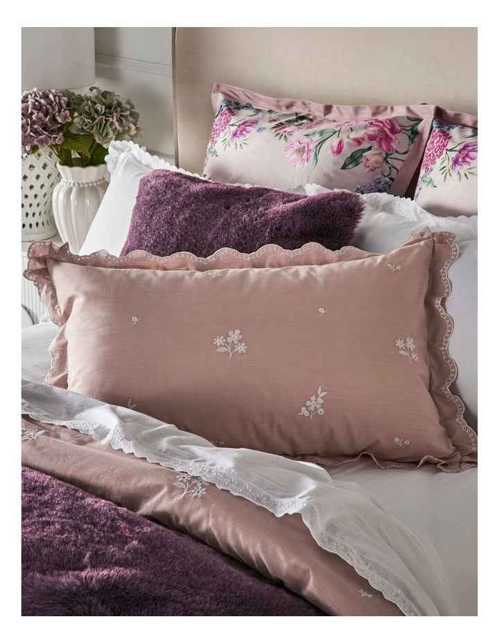 Maribel Cotton Embroidered Quilt Cover Set in Dusky Pink