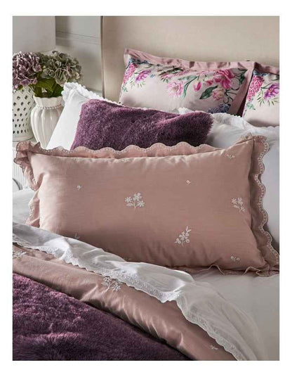 Maribel Cotton Embroidered Quilt Cover Set in Dusky Pink