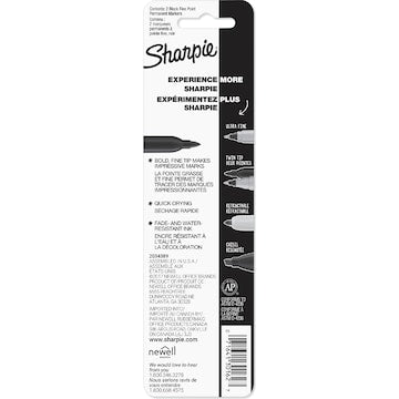 Sharpie Permanent Marker Pens Fine Point Black 2 pack