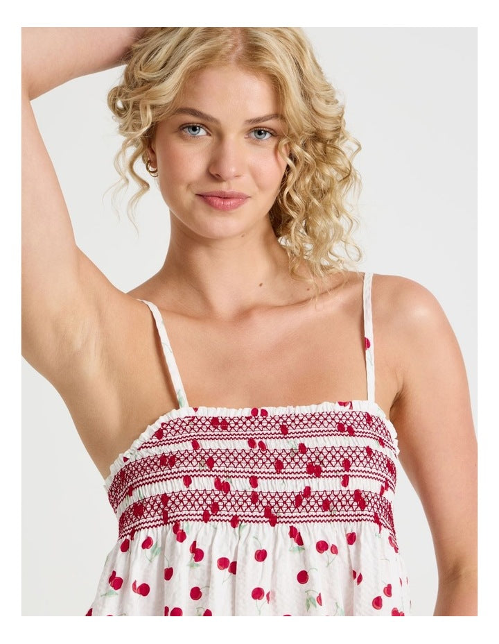 Lola Woven Shirred Cami Boxer Set in Cherry Ditsy Print