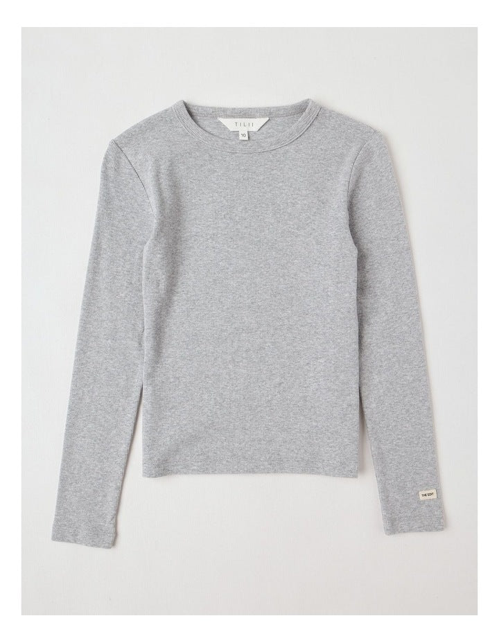 The Edit Rib Tee in Grey Marle