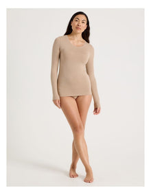 Thermal Scoop Long Sleeve Top in Beige