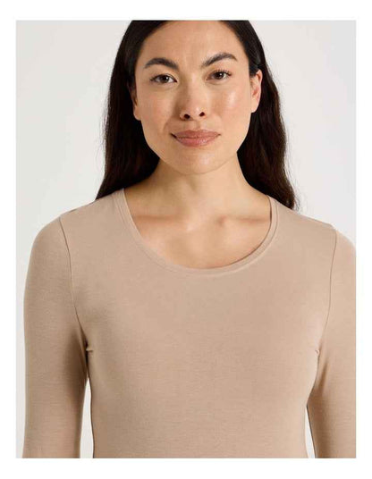 Thermal Scoop Long Sleeve Top in Beige