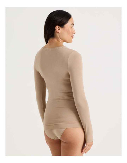 Thermal Scoop Long Sleeve Top in Beige