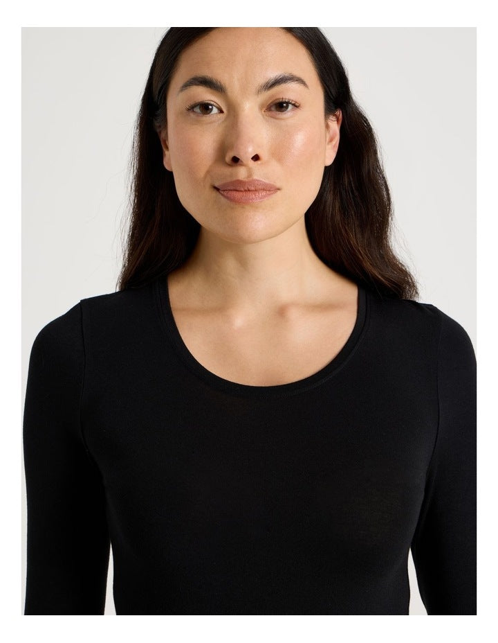 Body Layer Modal Thermal Scoop Long Sleeve Top in Black