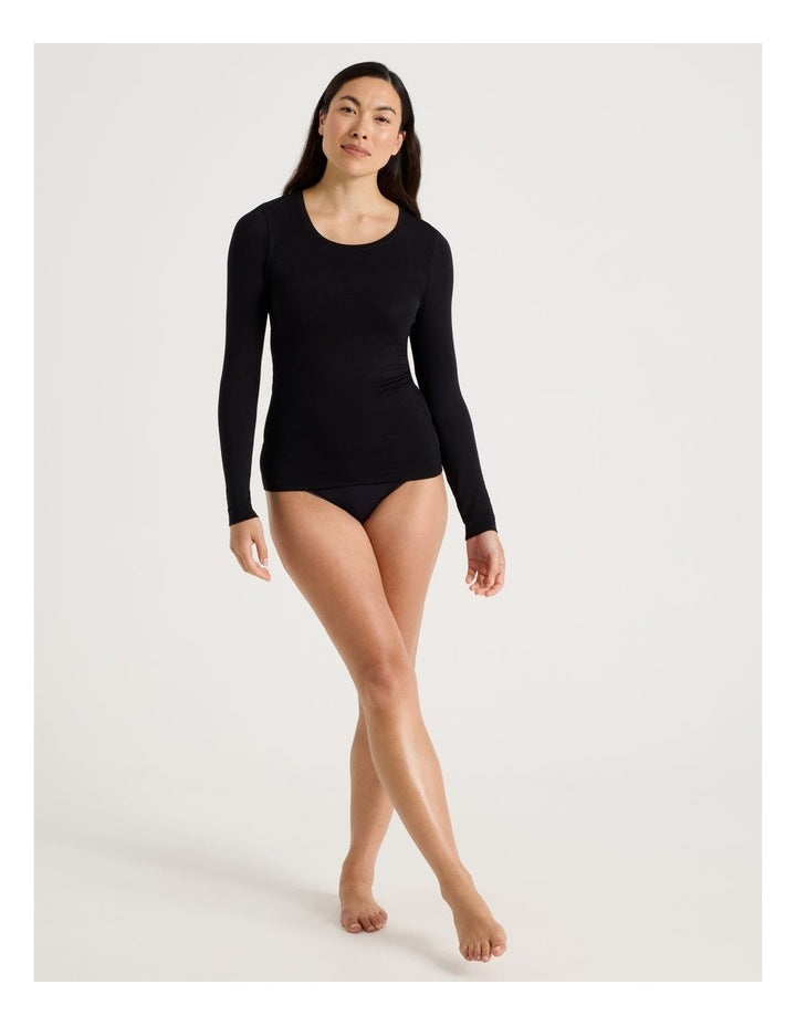 Body Layer Modal Thermal Scoop Long Sleeve Top in Black