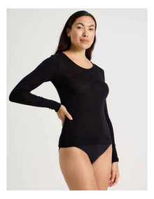 Soho Body Layer Wool Bamboo Thermal L/S Top  USOW26008B in Black