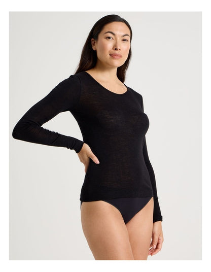 Soho Body Layer Wool Bamboo Thermal L/S Top  USOW26008B in Black