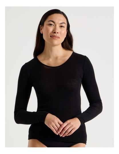 Soho Body Layer Wool Bamboo Thermal L/S Top  USOW26008B in Black