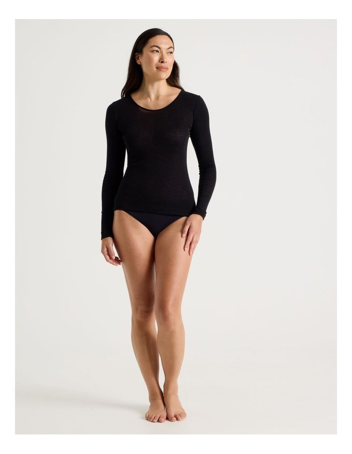 Soho Body Layer Wool Bamboo Thermal L/S Top  USOW26008B in Black