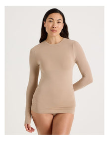Thermal Crew Neck Long Sleeve Top in Beige
