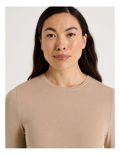 Thermal Crew Neck Long Sleeve Top in Beige