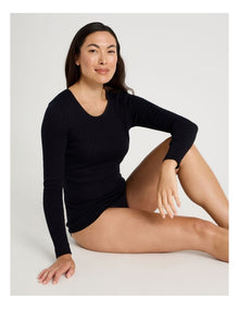 Body Layer Pointelle Thermal Long Sleeve Top in Black