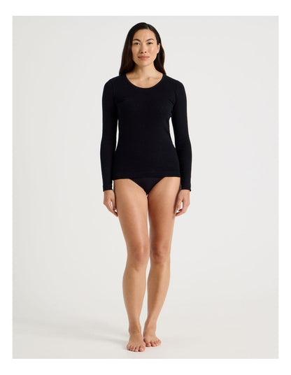 Body Layer Pointelle Thermal Long Sleeve Top in Black