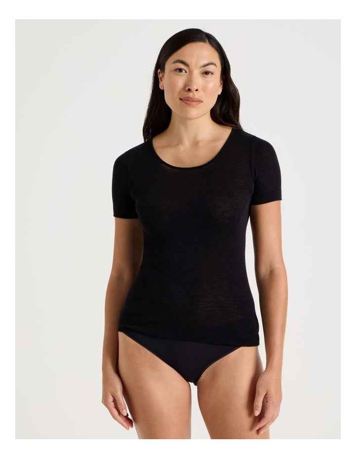 Soho Body Layer Wool Bamboo Thermal S/S Top  USOW26034B in Black