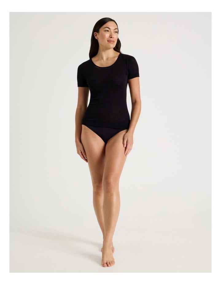 Soho Body Layer Wool Bamboo Thermal S/S Top  USOW26034B in Black