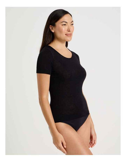 Soho Body Layer Wool Bamboo Thermal S/S Top  USOW26034B in Black