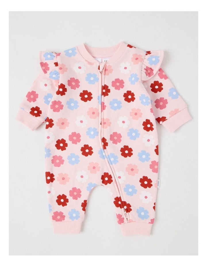 Ditsy Floral Fleece Coverall in Blush