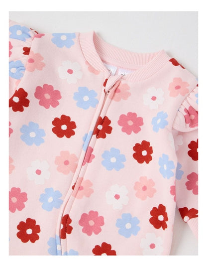 Ditsy Floral Fleece Coverall in Blush