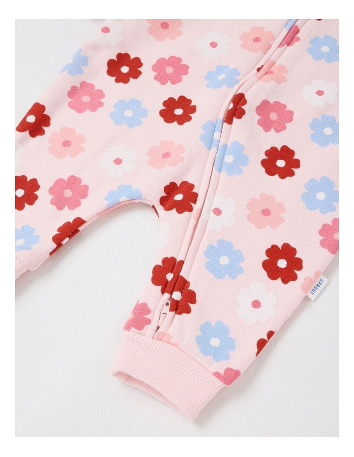 Ditsy Floral Fleece Coverall in Blush