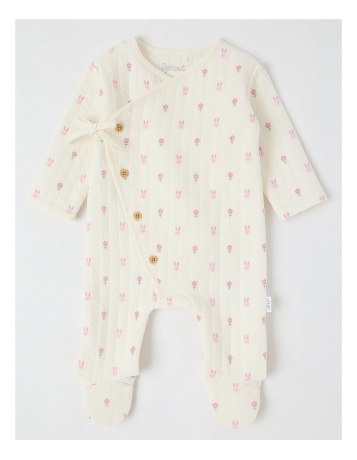 Newborn Bunny & Flowers Quilted Coverall in Cream