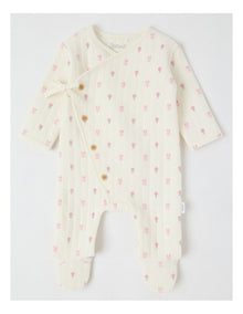 Newborn Bunny & Flowers Quilted Coverall in Cream