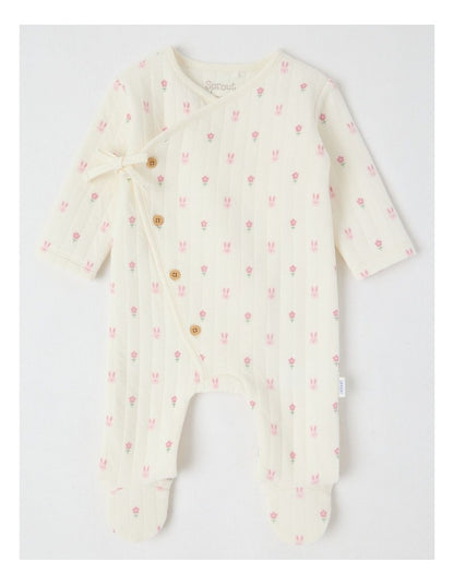 Newborn Bunny & Flowers Quilted Coverall in Cream