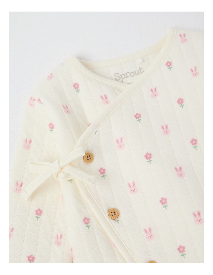 Newborn Bunny & Flowers Quilted Coverall in Cream