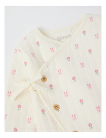 Newborn Bunny & Flowers Quilted Coverall in Cream