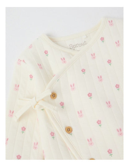 Newborn Bunny & Flowers Quilted Coverall in Cream