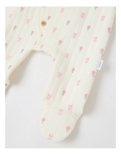 Newborn Bunny & Flowers Quilted Coverall in Cream