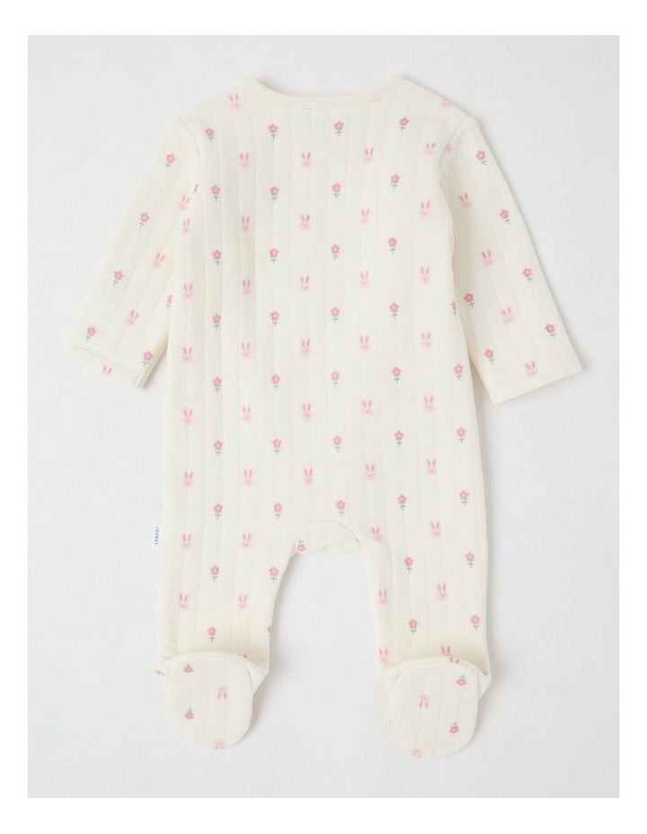 Newborn Bunny & Flowers Quilted Coverall in Cream