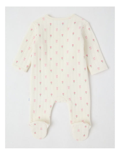 Newborn Bunny & Flowers Quilted Coverall in Cream