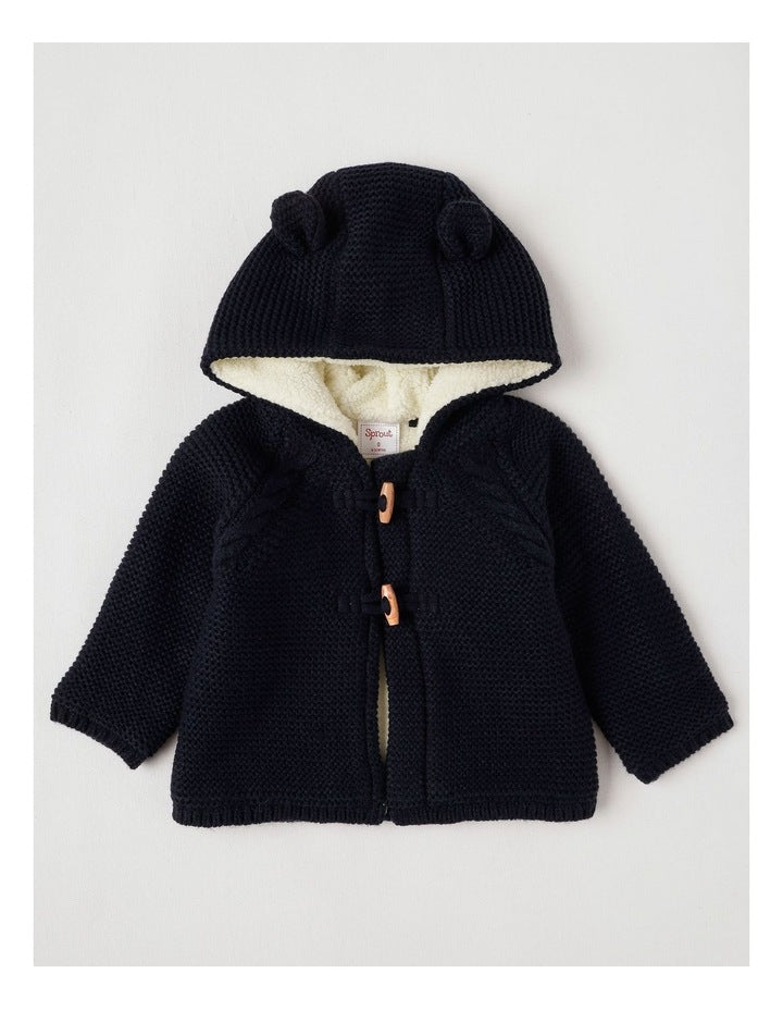 Sherpa Lined Duffle Cardigan in Navy
