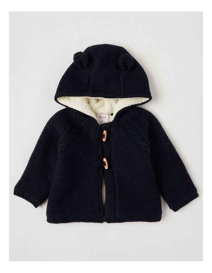 Sherpa Lined Duffle Cardigan in Navy