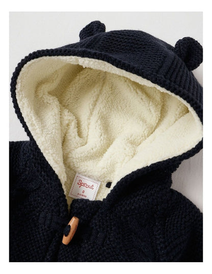Sherpa Lined Duffle Cardigan in Navy