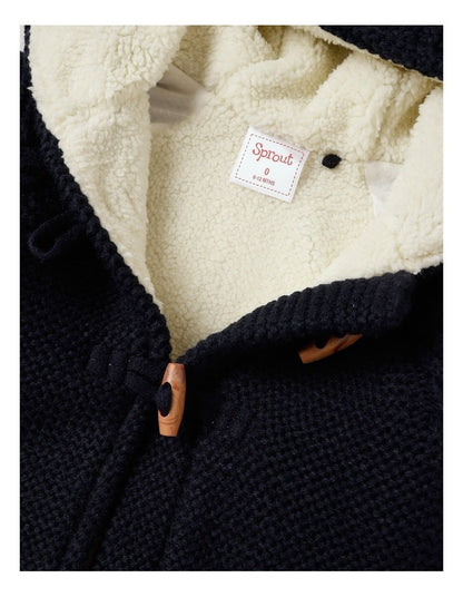 Sherpa Lined Duffle Cardigan in Navy