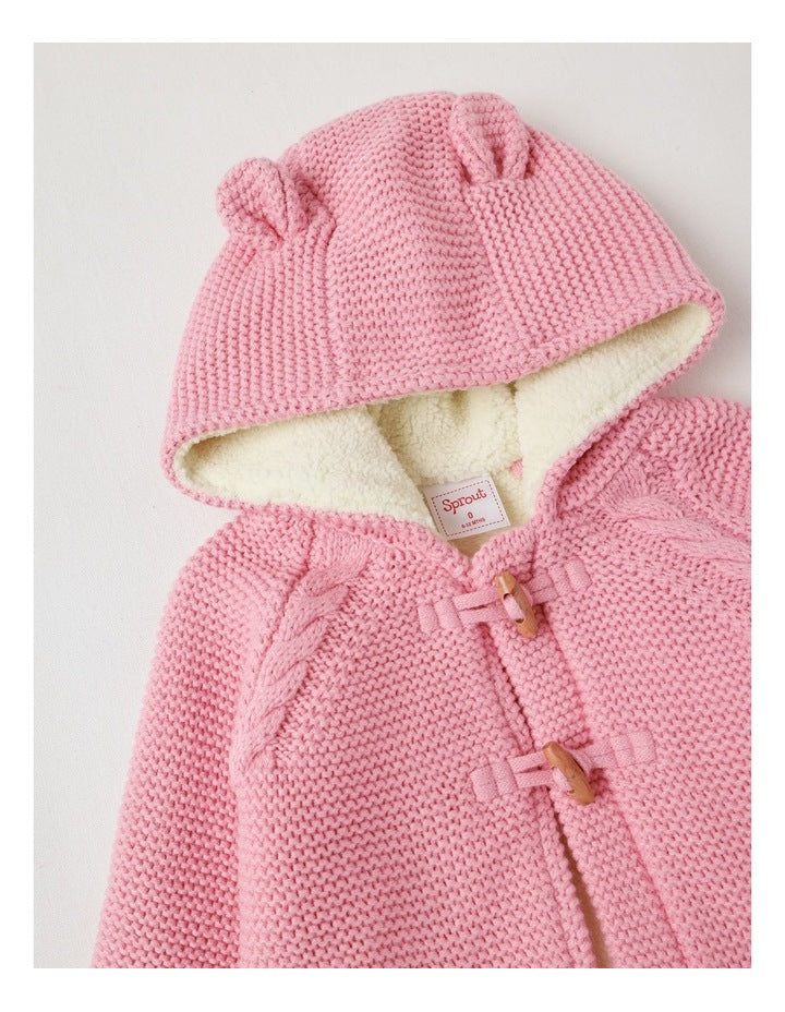 Sherpa Lined Duffle Cardigan in Pink