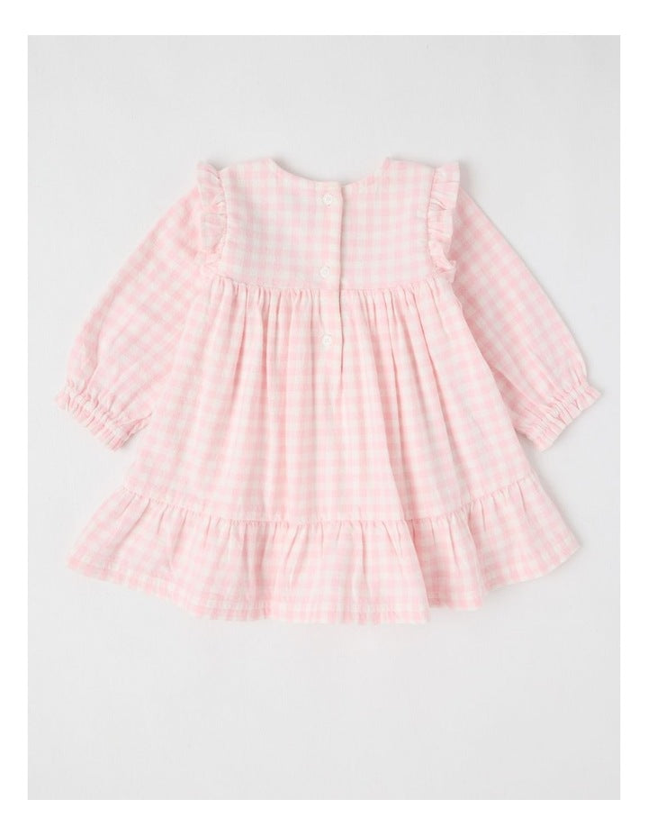 Cherry Gingham Yarndye Dress in Pale Pink