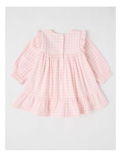 Cherry Gingham Yarndye Dress in Pale Pink