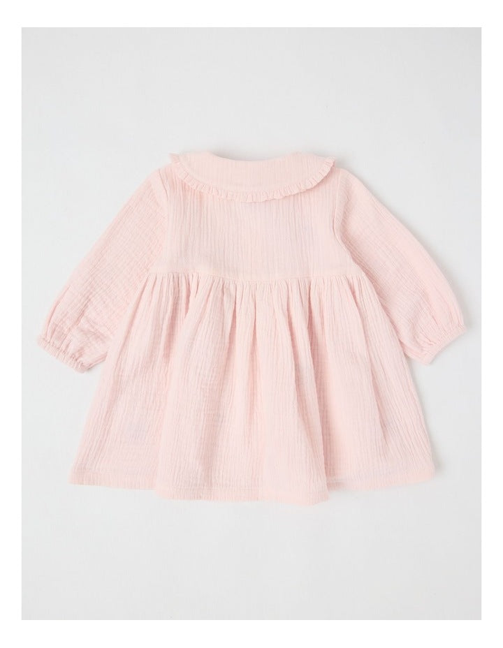 Cherry Daisy & Heart Collared Dress With Tights in Blush