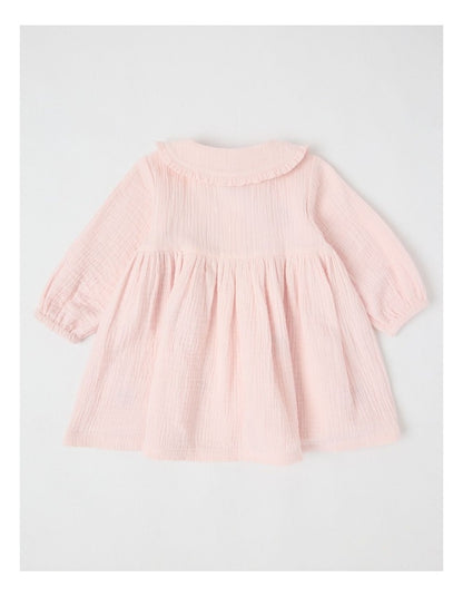 Cherry Daisy & Heart Collared Dress With Tights in Blush